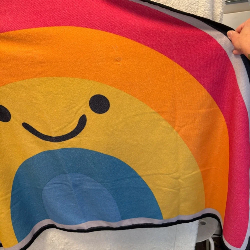 Rainbow Smiley Face Oversized Beach Towel  Retro Colorful Dopamine Pool Towel